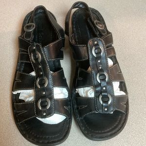 Josef Seibel size 40 Euro black open toe sling back sandals with 1 3/4” heels